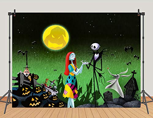 Halloween Nightmare Photography Background Green Moonlight Pumpkin Halloween Party Backdrops Christmas Photo Studio Props Banner 5x3ft