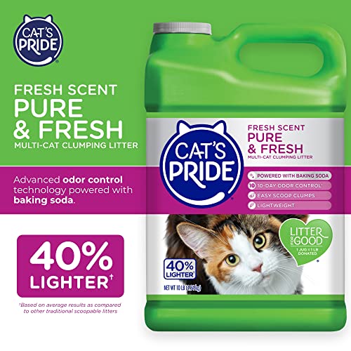 Cat's Pride Premium Lightweight Clumping Litter: Pure & Fresh - 10 Days of Odor Control - Multi-Cat, Scented, 10 lbs x 2