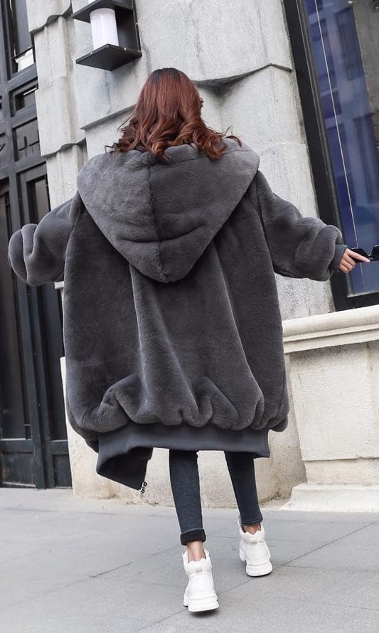 Fluffy Faux Fur Overcoat Outwear Parka Long Coat Jackets with Long Sleeves2
