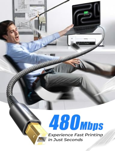 Image of AINOPE USB A to USB B Priner Cable 10FT USB 2.0 MIDI USB Cable | 480Mbps Nylon Braided USB A to B Printer Cord for HP, Canon, Samsung, Dell, Epson, Lexmark, Xerox and More