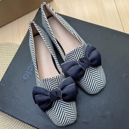 Image of WENJIAZHIZHI Square Toe Bow Ballet Slip-On | Classic Suede Finish,Chic Bow Detail,Effortless Everyday Style,Wedding Party Office,Plus Size Available