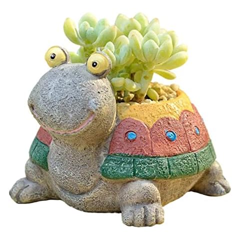 KPUY Turtle Plant Pot Flowerpot Animal Garden Pots Resin Succulent Pots Planter Bonsai Plant Holder for Home Office Desk Mini Ornament Cover