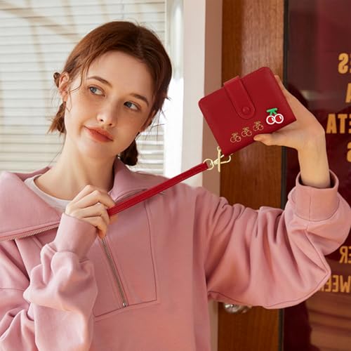 Image of YINHEXI Wallet Women, RFID Blocking Small Compact Trifold PU Leather Card Holder Purse with Coin Pocket & ID Window for Ladies, Ladies, Teens, and Girls (Cherry Red-02)