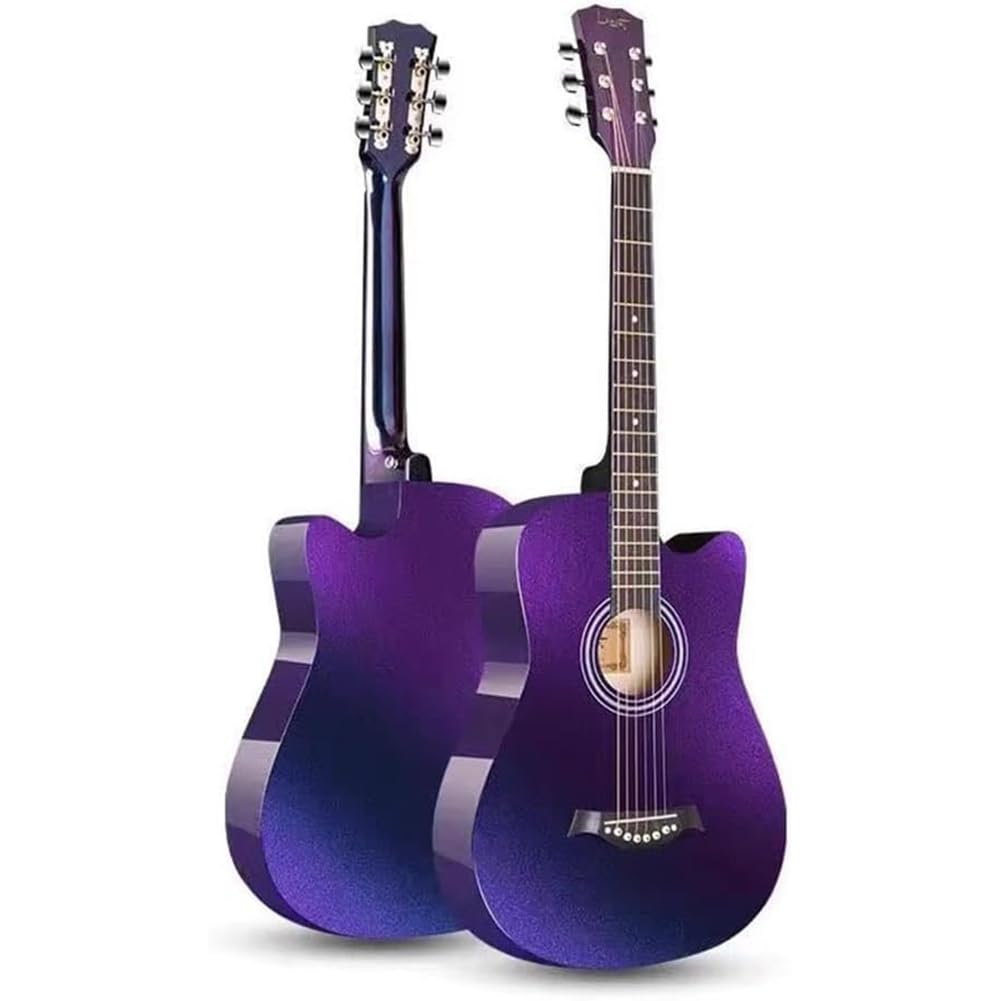 Gitara akustyczna dla początkujących 41 cali, 6-strunowa Przenośna gitara podróżna, z pokrowcem, strunami, paskiem, stroikiem i kostką,Purple,41in