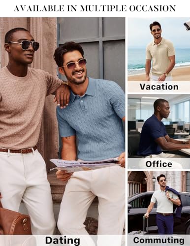 Camisetas polo para hombre PJ PAUL JONES, de manga corta, tejido cable texturizado, estilo casual y stretch, ideal para golf y ocasiones business-casual miniatura 3