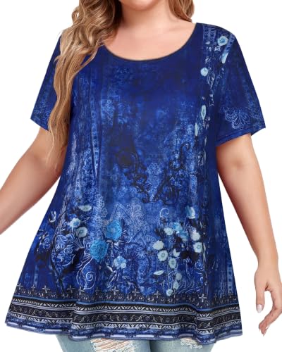 Image of JOELLYUS Plus Size Tops for Women Tunic Floral Casual Short Sleeves T Shirts Flowy Blouses 2026