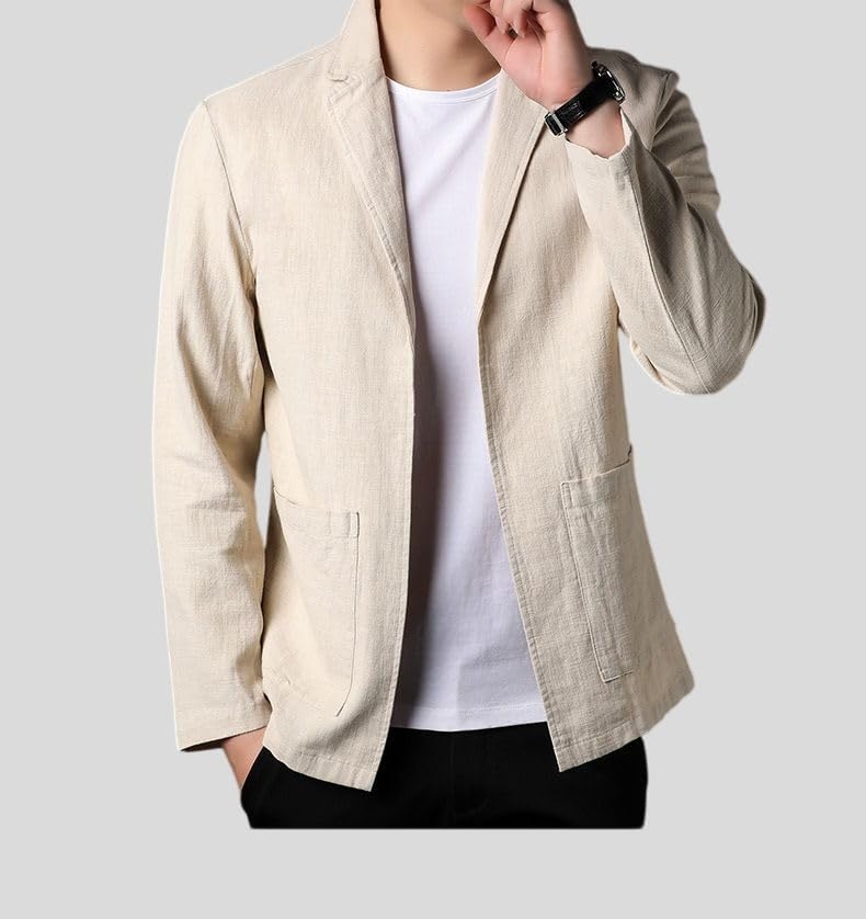 Blazer en lin homme coupe ample décontracté veste légère été - 6