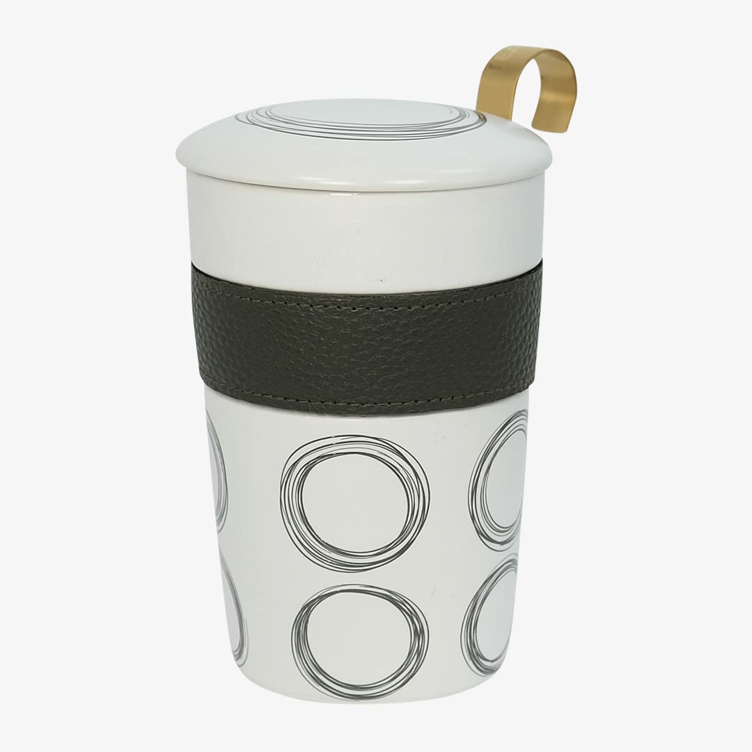 Eigenart Teaeve Circular Green Double-Walled Porcelain Mug with Lid and Stainless Steel Strainer, BPA-Free, 350 ml, 80057-G