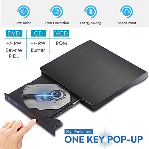 iAmotus External DVD Drive, USB 3.0 Ultra Slim Portable DVD CD R/RM Player Burner Writer Reader Rewriter, Optical DVD Drive Plug and Play for Laptops, Desktops, Notebooks, Mac Book Black