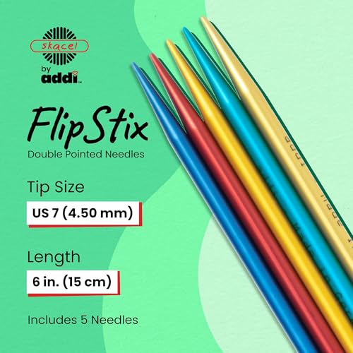 Image of skacel by addi FlipStix Double Pointed Knitting Needles, 6 Inch (15 cm) Set of 5 Aluminum Knit Needle Kit, 4.5 mm (US Size 7)