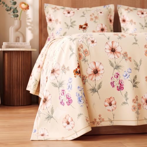 Image of BSB HOME 240 TC Cotton Double Bedsheet with 2 Pillow Covers, Soft & Breathable Floral Print Bed Sheet, Fade Resistant, Easy Care Bedding Set, 90 x 100 Inches (228 x 254 cm) - Blush & Periwinkle Floral