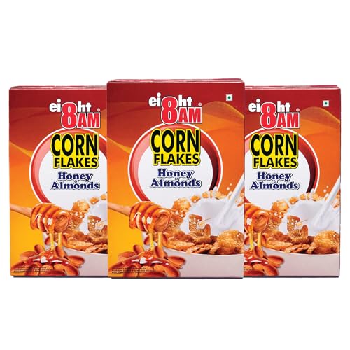 Image of 8:00 AM Corn Flakes Honey & Almond 300 Gram (Pack Of 3), No Cholesterol, Trans Fat, Artificial Additives, Source Of Fiber, Iron & Calcium, Crunchy & Nutritious Whole Grain Breakfast Cereal