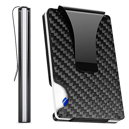 Money Clip Wallets for Men, Geelyda Slim Minimalist Front Pocket Card Holder Wallets RFID Blocking, One-Piece Aluminum Carbon Fiber Wallet