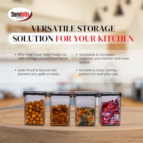 Image of HORNBILLS Seal & Lock Airtight Food Storage Containers Set -1100ml (Pack of 4) | Kitchen Organizing Accessories | Leakproof, BPA Free & Food Grade Material Plastic Boxes For Kitchen & Fridge Organizer