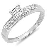 Dazzlingrock Collection 0.10 Carat (ctw) Sterling Silver Round Diamond Ladies Square Frame Micro Pave Promise Ring 1/10 CT, Size 7