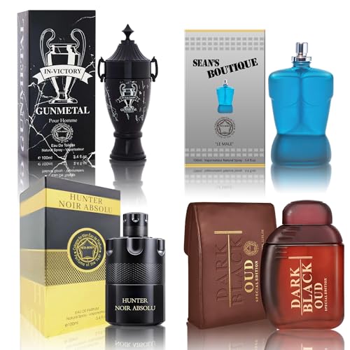 Cologne for Men Set (100ml x 4PCS Variety Pack), DarkOud, InvictGun, SeanB, Hunter Noir, Long Lasting Perfume for Men All Day Use
