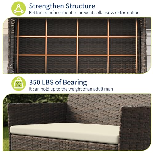 Image of GAOMON 4-Piece Patio Furniture Set, Modern PE Rattan Conversation Set with 2 Chairs, Loveseat & Tempered Glass Coffee Table, All-Weather Outdoor Seating for Garden, Porch, Balcony, Poolside