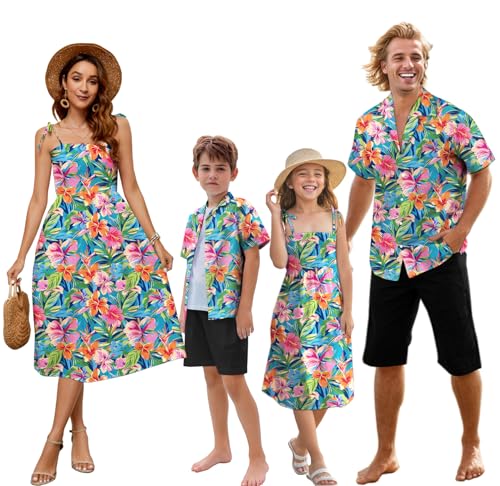Image of SANGTREE Family Matching Hawaiian Outfits , Casual Beach Travel Clothes ,Vacation Clothing Set for Women & Men & Girls & Boys