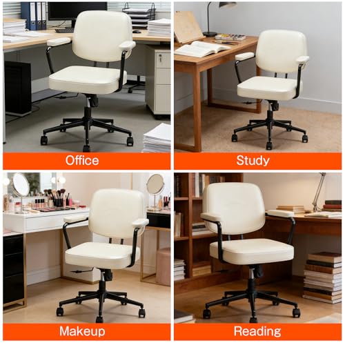 Image of Home Office Chair, Ergonomic Desk Chair with Lumbar Support, Adjustable Height Rolling Swivel Task Chair with Armrests, PU Leather, for Meeting,Study Room Beige