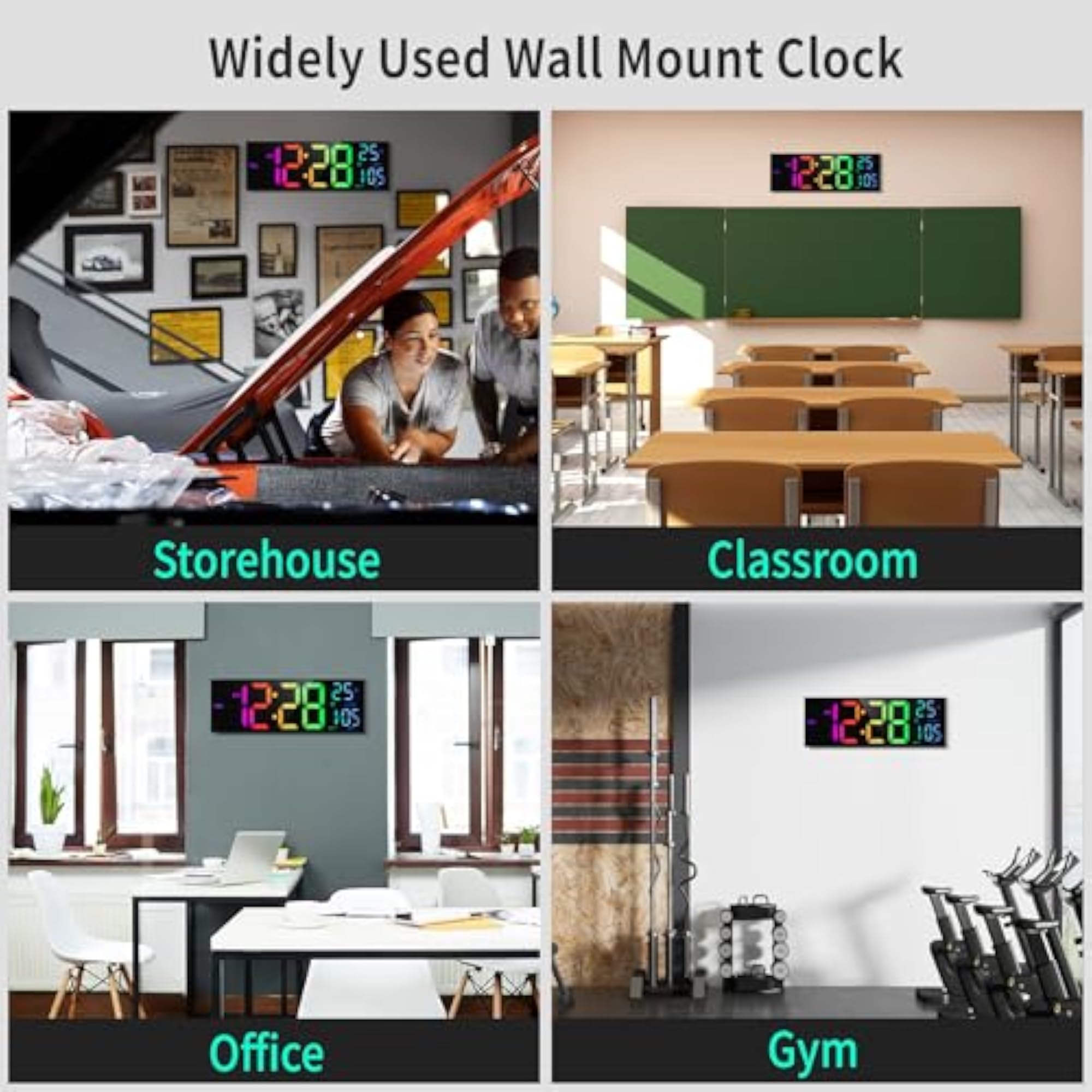 Large Digital Wall Clock with RGB Color