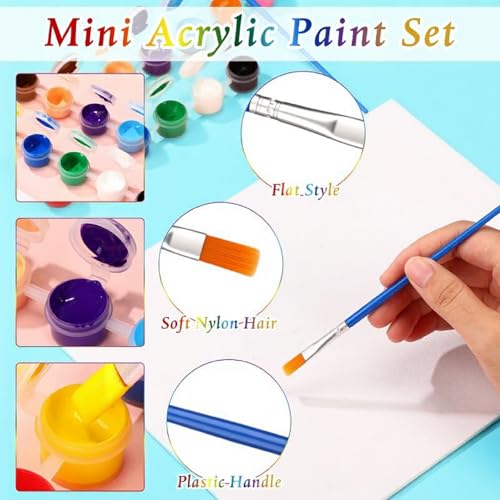 Image of Qilery 100 Sets Mini Acrylic Paint Set 1400 Pcs 12 Colors Acrylic Painting Strips 100 Flat Brushes 100 Pointed Brushes for Adults Home Birthday Art Craft Party Favors (2ml)