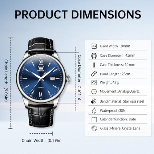 Image of OLEVS Men Leather Watches Classic Quartz Large Dial Easy Read Waterproof