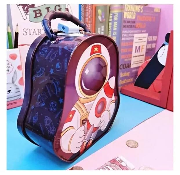 Image of Sajani Cute Cartoon Creative Portable Piggy Bank, Money Saving Box with Combination Lock, Mini Coin Bank Gifts for Boys and Girls, Best Return Gifts for Kids (Pack of 1) (Space - Blue)