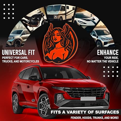 Image of Succubus Emblem, Devil Girl Demon Goddess 3D Badge, Dark Gothic Lilith Style Auto, Custom 3D Exterior Automotive Accessories, Universal Fit for Car, Truck, SUV (Set of 2) (Orange)