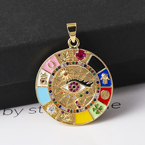 kelistom 14K Gold Plated Round Evil Eye Necklace for Women Men Boho Enamel Zircon Inlay ojo Hamsa Turkish Greek Evil Eye Pendant Necklaces| 3mm Figaro Chain Necklace4