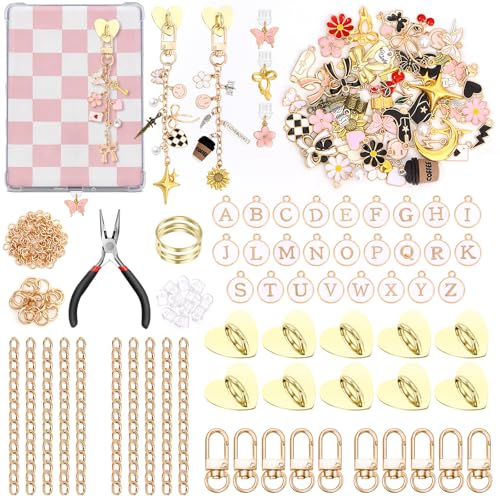 sunla 269Pcs Charms Chains Making Kit for Kindle Cute Ereader Charm DIY Craft Supplies | Makes 10 Keychains and 10 Dust Plug Charms for Kindle/E-Reader/Phone