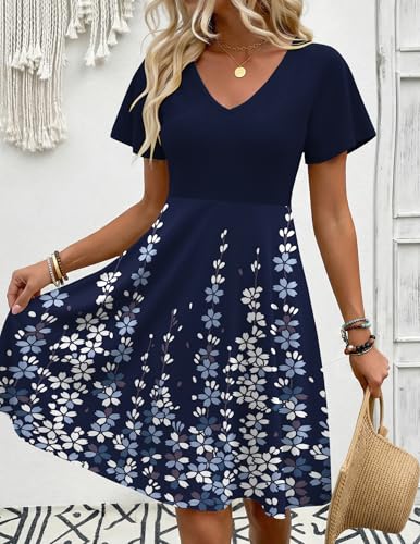 Image of Zeagoo Womens Summer Dress Casual Swing Sundresses Floral Ruffle Short Sleeve Wedding Guest Dress Beach Mini Dress 2026
