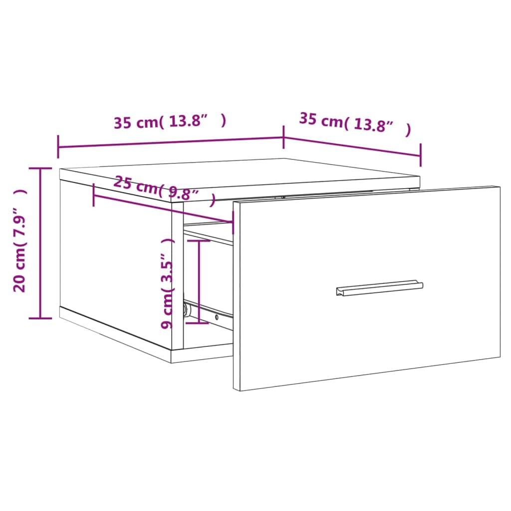 Tomostar Lot de 2 Tables de Chevet Murale, Table de Nuit Suspendue Chevet de Lit 2 pcs Blanc 35x35x20 cm