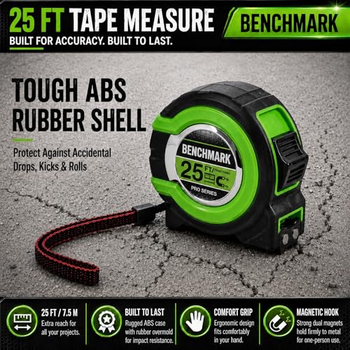 3 Pack - Tape Measures 25 ft - Easy to Read Fractions to 1/8th inch - Magnetic Tip - Thumb and Quick Lock - Autowind - Belt Clip - Green - Measuring Tape Retractable - Image 5