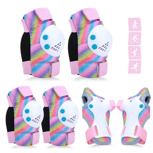 Set Rodilleras Coderas y Muñequeras Set de Protección Infantil para Patinaje Ciclismo Monopatín Bicicleta Skate Juego de 6 Protectores de Rodillos para Niño, Niña, Adolescentes