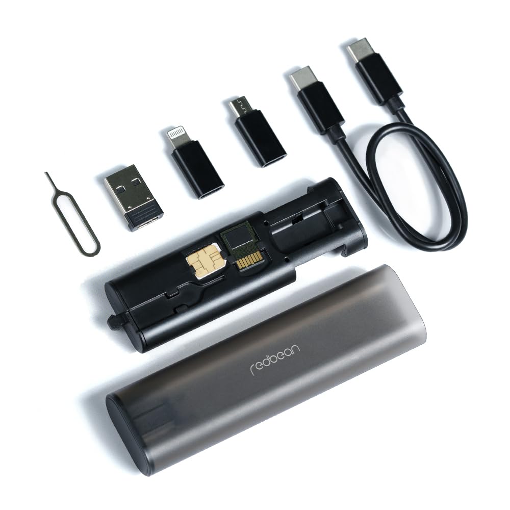 REDBEAN 7in1 旅行用マルチケーブルキット H1T7 (ブラック) 軽量・コンパクト | USB-C、ライトニング8ピン、マイクロ5ピン充電対応 | 高速データ転送 | SDカード・SIMカード収納 | 60W急速充電対応