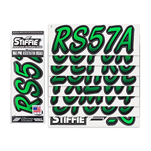 Image of STIFFIE Whipline Green /Black 3 inch Boat & PWC Registration Decals • Numbers Letters Stickers