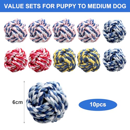 HENGBIRD Hund Seil Ball, 10 Stück Hundespielzeug Ball Seil, Geflochtener Baumwolle Langlebige Hundebälle für Hunde Zahnreinigung, Kauspielzeug für Welpen beim Zahnen, Nein Große Hunde, Hunde Ball