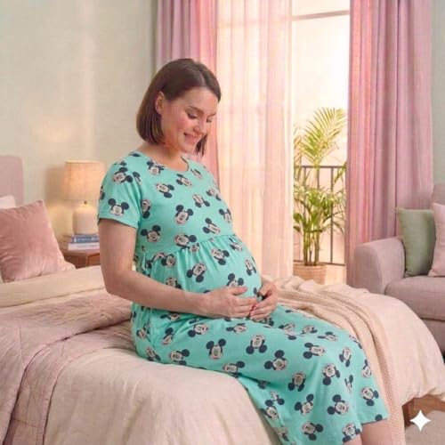 Image of Zero Clothing Feeding Dress for New Moms Casual Loungewear Ankle Length | Cotton Maternity Nighty | Zipless Feeding Dresses for Women | Pregnancy & Nursing Wear