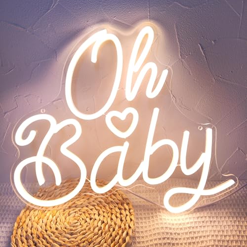 Oh Baby Neon Sign for Wall Decor Baby Shower Neon Sign with Dimmer Warm White Led Light for Bedroom Decor Wall Decoration USB Powered with Switch Gift for Mother(14.9inchs*13inchs)