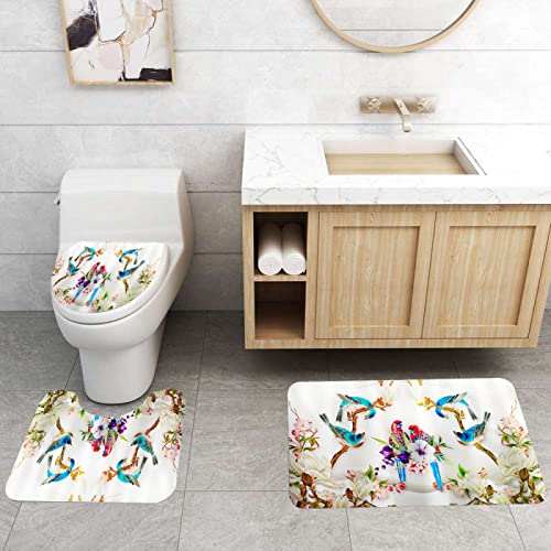 3-teilig Badematten Set, 3D Digitaldruck Vogel Badteppich Sets rutschfest Badvorleger Farbe Waschbar U-Förmiger…