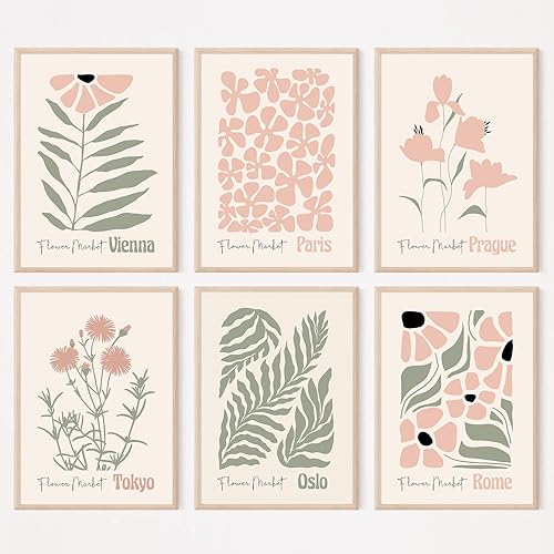 Baccone Boho Botanical Wall Art Prints Blush Pink Canvas Wall Decor Flower Market Wall Art Poster Abstract Aesthetic Pictures Pink Floral Artwork for Room Bedroom Set of 6 8x10 Inch Unframed