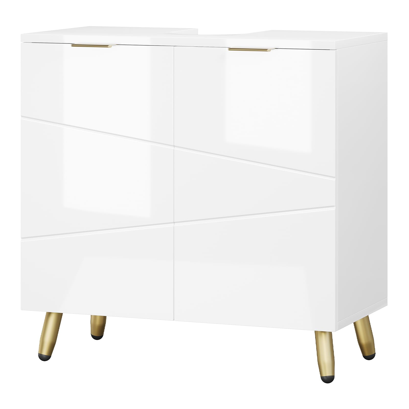 EUGAD Waschbeckenunterschrank, Unterschrank, Waschtischunterschrank, Badezimmerschrank, Badschrank, weiß Hochglanz, mit 2 Türen, Beinen, verstellbare Ablage, freistehend, 60x60x30 cm