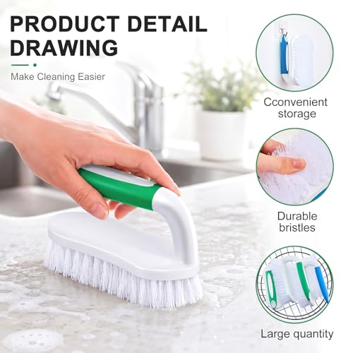 Image of Lallisa Scrub Brush for Cleaning with Handle Comfortable to Grip Heavy-Duty Flexible Stiff Bristles Scrubber Brushes Bulk for Shower Bathroom Carpet Kitchen Floor Tiles(Green Blue,24 Pcs)
