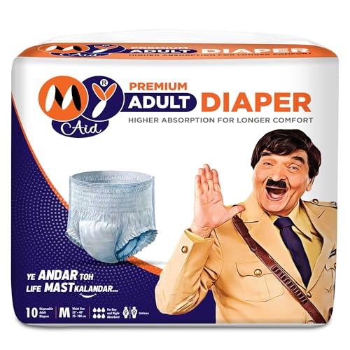 Image of Premium Unisex Pant Style Adult Diapers With Wetness Indicator, Elastic-Waist, Fast Absorption, Leakproof, Odour Lock & Anti-Bacterial | Medium Size | 20 Count (Pack of 2)