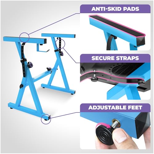 Image of Liquid Stands Portable Heavy Duty Digital Piano Stand & Bench Set - Adjustable Keyboard Music Stand & Seat for 54-88 Key Electric Pianos (Light Blue)