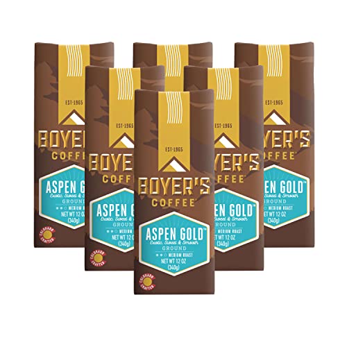 Boyer's Coffee Aspen Gold Coffee, Medium Roast, Ground, 6-Pack, 12oz Bags