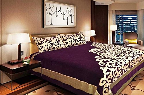 Global Home Premium Bombay King Size Chenille Bed Cover with 2 Pillows, 228x254cm (Purple)
