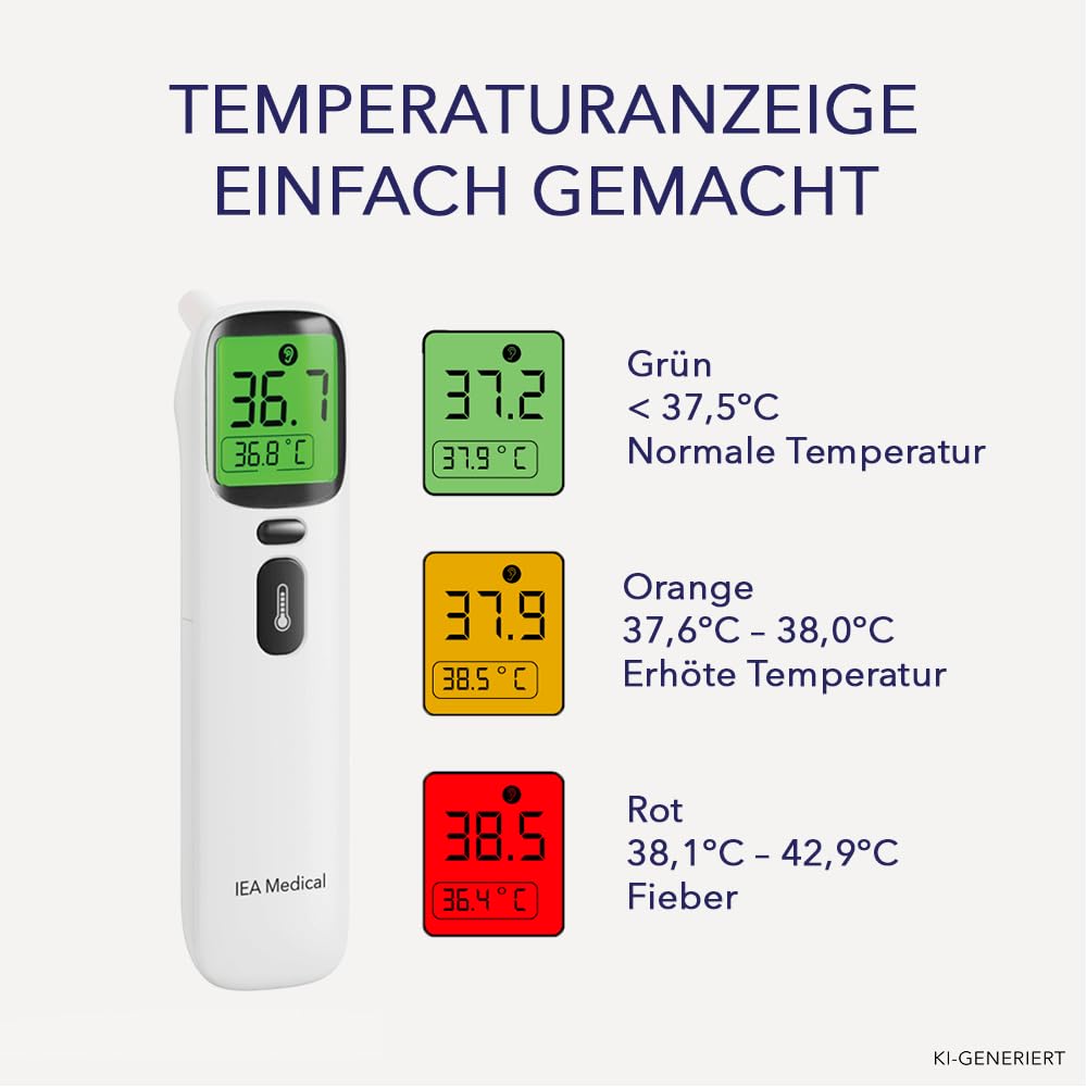 IEA Medical Digitales Infrarot-Fieberthermometer 2er Set für Babys, Kinder & Erwachsene, Thermometer zur Fiebermessung mit Fieberalarm, Stirnthermometer Kontaktlos, Fiebermesser