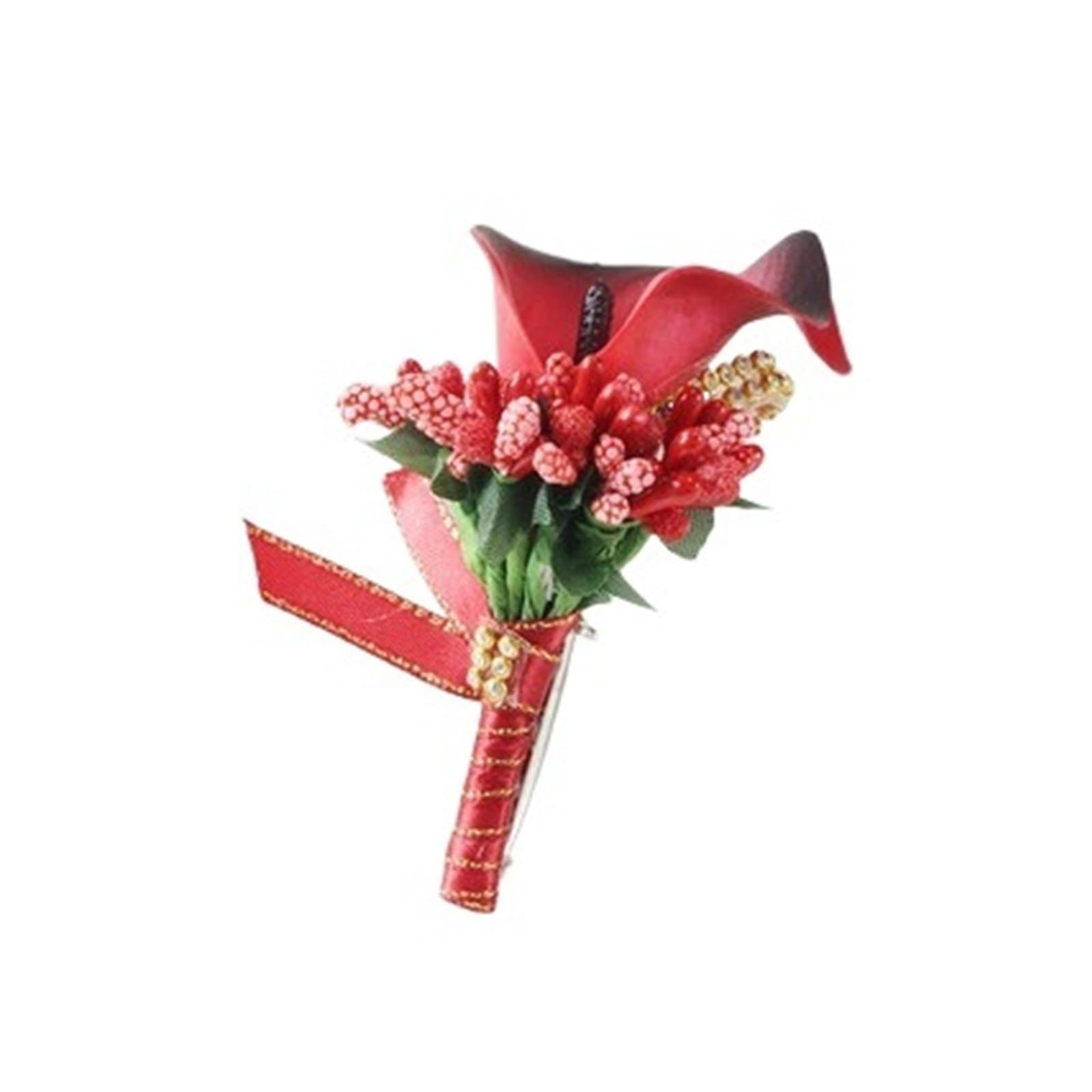 MQFBNNP Wedding boutonniere Brooch Groom Boutonniere Buttonhole Wedding Calla Flower(Wine-red-A)