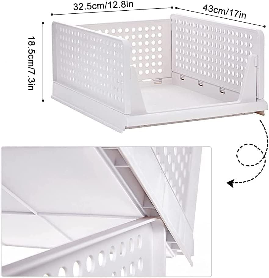 Image of JD FRESH 6 Pieces Stackable Wardrobe Organizer for Storage /Foldable Cupboard Storage for Clothes /Polypropylene Multipurpose Space Organizer Rack /Adjustable Sliding Drawer - White